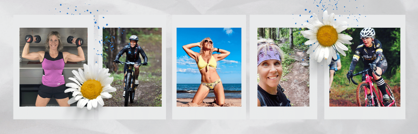 Coach Tammy Lee in menopause cycling, weight lifting, and trail running